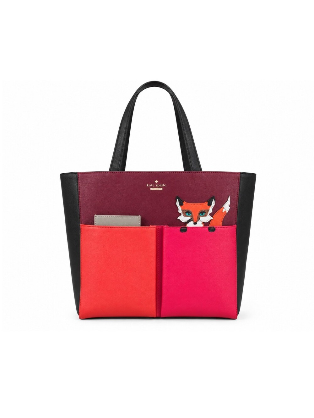 Kate Spade New York Blaze a Trail Fox Pocket Leather Tote With STORYBOOK Lining